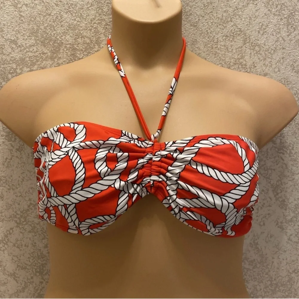 Old Navy Red and White Rope Print Bikini Top